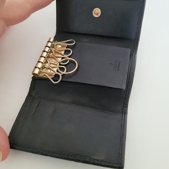 Gucci Guccissima Key Case Holder Wallet Case Leather Small Unisex Black Trifold - Picture 3 of 9
